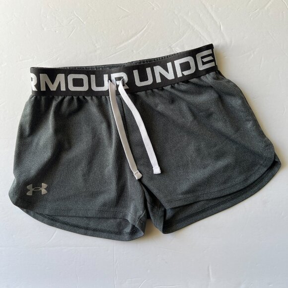 Under Armour Girls S Running Shorts Gray White HeatGear Loose Fit Drawstring - Picture 1 of 7